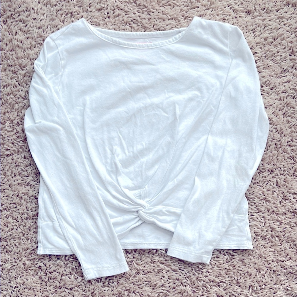 Girls White Long Sleeve Knot Front Top - Crewcuts